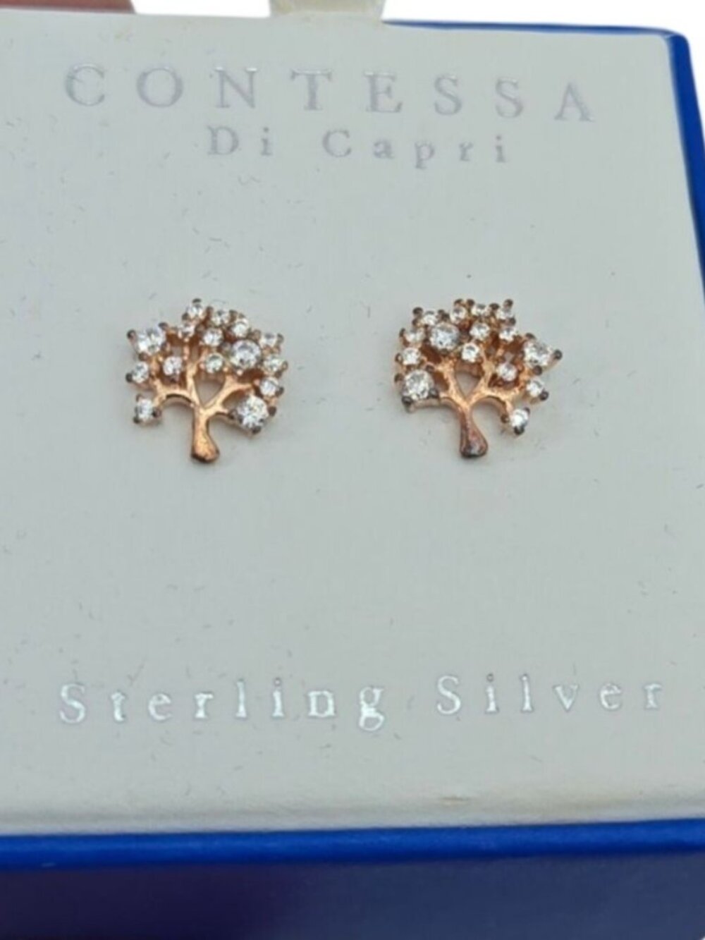 New In Box Contessa Di Capri Tree Of Life Sterling Silver Crystal Stud Earrings - Picture 2 of 9